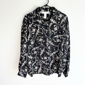 Jones New York Black Tassel Print 100% Silk Plus Size Blouse 22PW